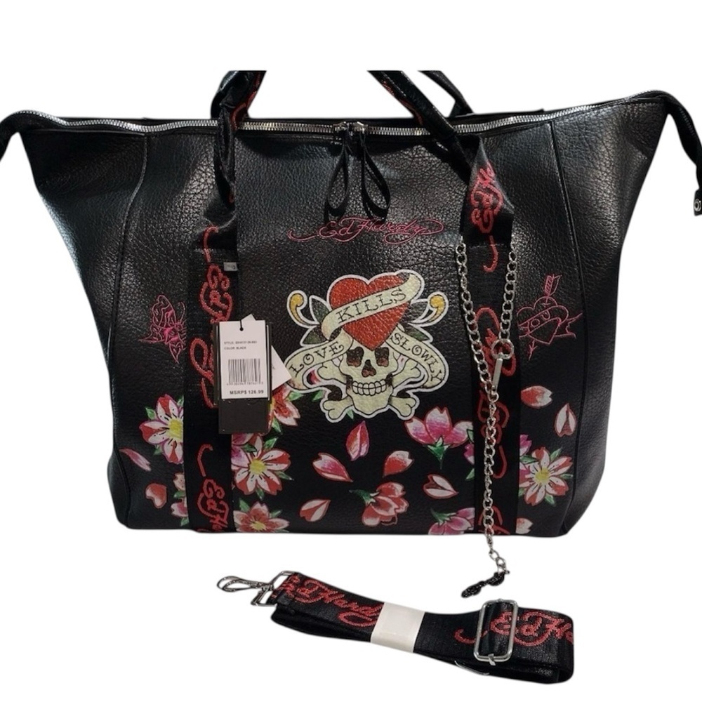 ❤️Ed Hardy Black “Love Kills Slowly” Large Tote/Weekender Bag❤️NWT